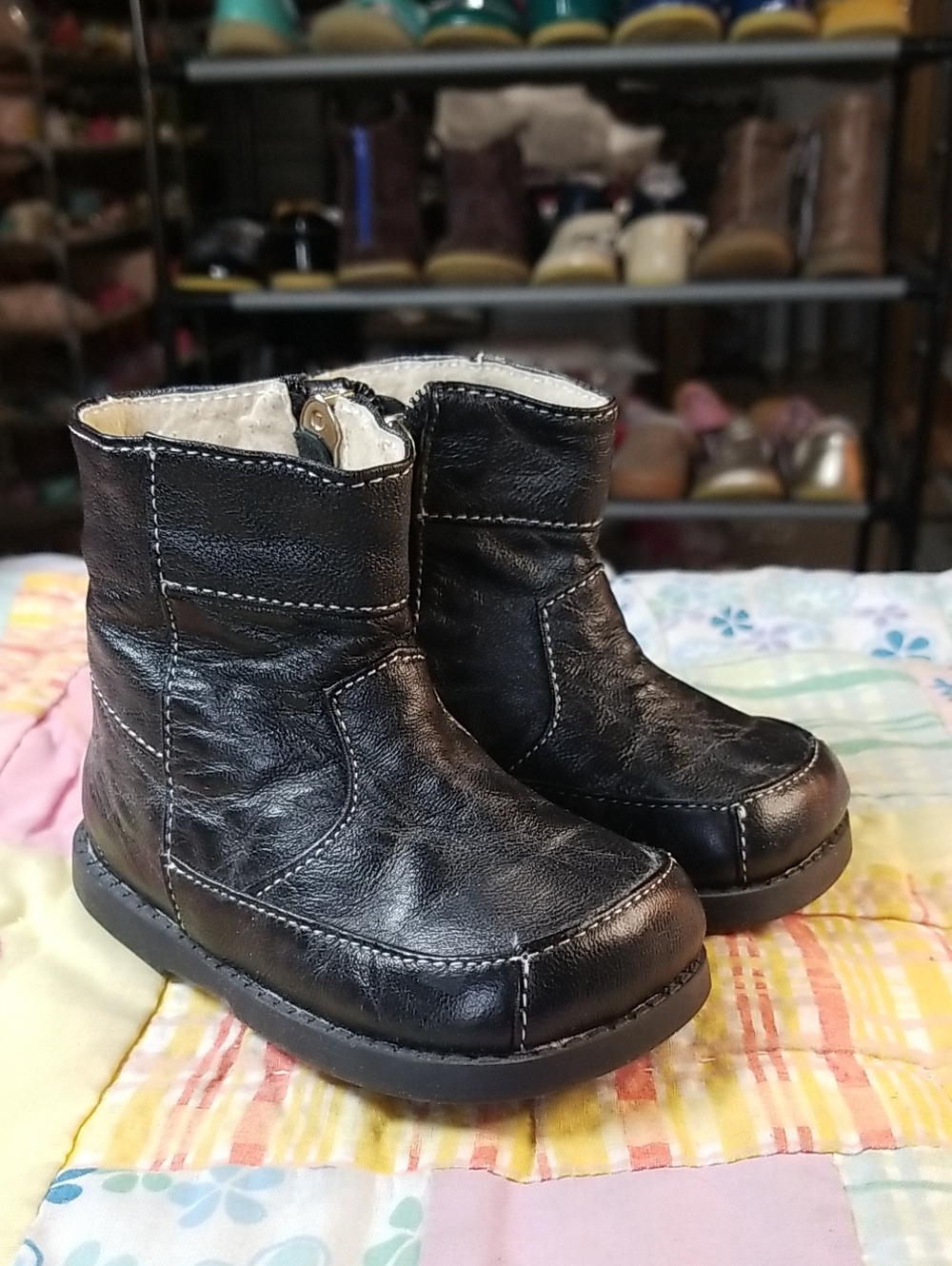 See Kai Run Black Leather Kids Zip Boots Size 4